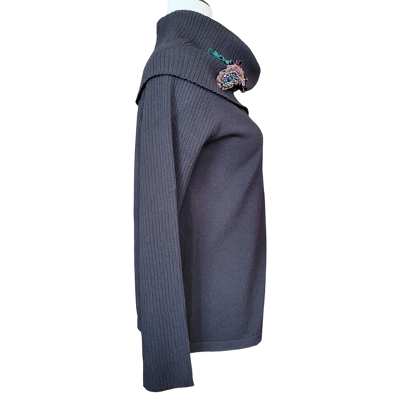 Spanner Vintage Black Knit Sweater Top Oversized Collar Long Ribbed Sleeve Sz. L - Picture 9 of 16